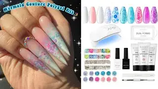TRYING MAKARTT MERMAID COUTURE POLYGEL KIT🧜‍♀️ GLITTER OMBRE STILETTO NAILS | Polygel Nail Tutorial