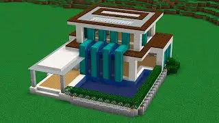 Современный дом хай-тек в майнкрафте с водопадом