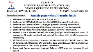 Sample question paper class 10 maths basic 2023-24