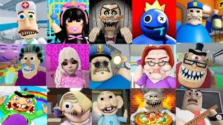 SPEED Run in 15 Scary Obby from Police Girl, Barry Prison, Old Harry Prison, Grumpy Gran, Siren Cop