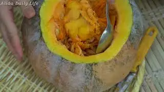 made the pumpkin dish stewed with shrimp and ground meat in a fancy presentation great taste
