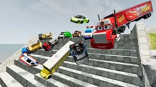 Heavy construction vehicle and rescue vehicle going down the stairs BeamNG.drive
