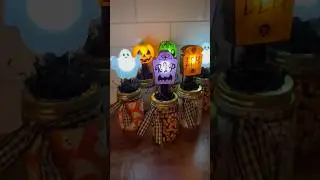 DIY Dollar Tree Halloween Solar Centerpieces! Mod Podge &  Mason Jars #dollartree #crafts #halloween