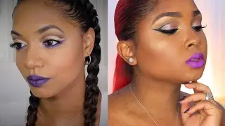 Purple Lips and Graphic eyes - Full Face Make up tutorial-  Collab W/ TheFancyFaced