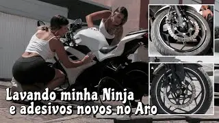 lavando minha Ninja + adesivos novos no Aro