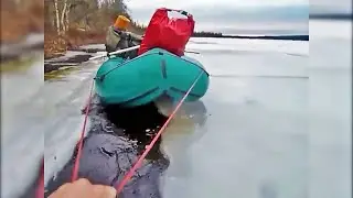 Ледовая проводка надувной лодки по вскрывшейся реке | Лодка ТУРИСТ-3