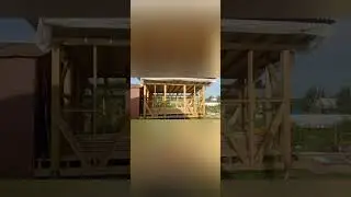 Деревянный каркасный домик с навесом на сваях  одному за неделю-это реально.Комлектация в описании.