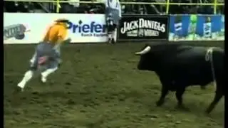 Rodeo Clown Backflips Over Bull