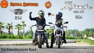 TVS Apache RTR 160 2V BS6 Vs Royal Enfield Bullet 350 BS6 | Top End Race | Close Fight UP65 Racers
