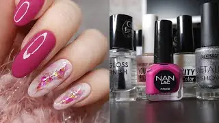 Nail polish shopping and empty bottles. A glittery New Year's manicure with regular polish.