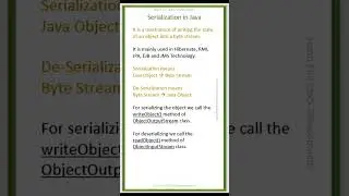 Serialization in Java | #java #javainterviewquestionsandanswers  #shorts