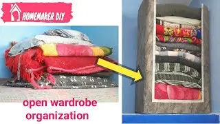 DIY BIG wardrobe organizer/Extra pillows blankets organization in OPEN WARDROBE/cardboard reuse