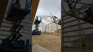 And like magic, the roof trusses are set. #polebarn