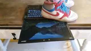 Laptop trampling with Court Force Mid High