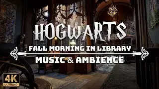A Calm Autumn Morning in the Hogwarts Library | 4K Harry Potter Music & Ambience