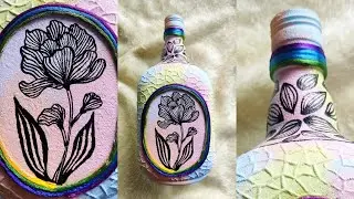 Very Beautiful And Elegant Pastel Shade Bottle Art| Boho Art Painting On Glass Bottle| Bottle Craft|