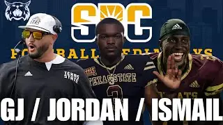 GJ Kinne, Jordan McCloud, and Ismail Mahdi | Texas State Football Pressor at Sun Belt Media Days