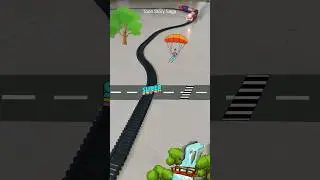 Women in parachute landing near the railway track and train is approaching fast USA