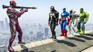 Iron Man vs Team Superheroes Venom Captain America & Hulk Jumps/Fails Funny Moments GTA 5 Ragdolls