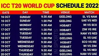 T20 World Cup 2022 Schedule | T20 World Cup 2022 Full Time Table, t20 world cup all teams schedule