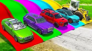 Flatbed Trailer Cars Transportation with Slide Color - Car vs Speed Bump vs Deep Water - BeamNG