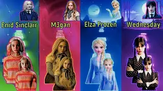 Enid Sinclair Emma Myers VS M3gan Doll Megan VS Elza Elsa Frozen VS Wednesday Addams - Jenna Ortega