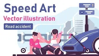 Speed Art Drawing vector illustration  - Road accident