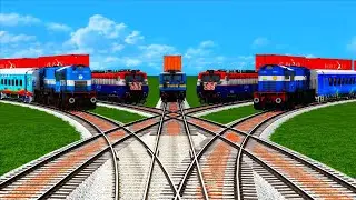 5 Colorful Diesel & Electric Indian Railways Crisscrossed On Bumpy Forked Diamond railroad Track🚇