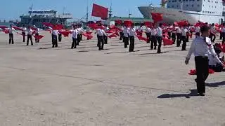 North Korean men practicing for mass games