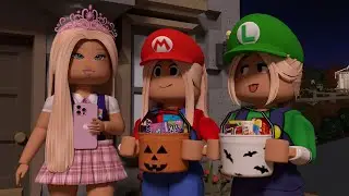Family goes TRICK OR TREATING! *WE GOT CHASED, STOLE ALL THE CANDY!* VOICED Roblox Bloxburg Roleplay