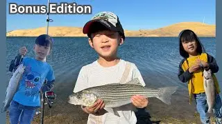 Catching His First Striped Bass!