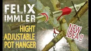 Clever idea for your next hight adjustable tripod! New concept for bushcraft pot hanger.