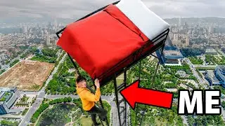 Sleeping in the Worlds Tallest Minecraft Bed