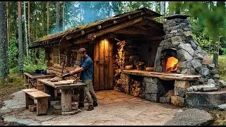 I Spent 15 Days Building a Warm Stone & Log House for Extreme Winter Survival