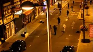 London UK riots and looters. Bang  Olufsen Latest Amateur footage. Rioters meet cops!