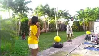 Mom VS Son in a game of Tetherball Lol