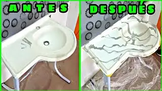 Aplicación de resina epóxica efecto mármoleado (lavamanos)