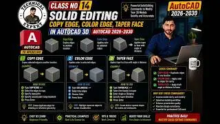 Autocad solid editing commands|| copyface, colorface, taperface, extrudeface, color edge|| class# 14