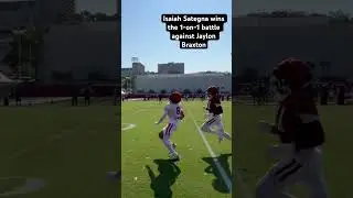Arkansas receiver Isaiah Sategna and corner Jaylon Braxton during 1-on-1s