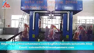 Three robots are producing planet gear orderly with automatic forging press line