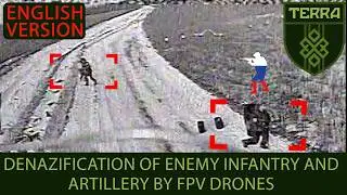 ENG.VER.Destroying the enemy's infantry and rocket artillery with FPV kamikaze drones.Kharkiv direct