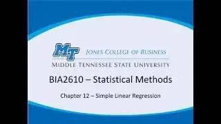 BIA 2610 Chapter 12 Regression and Correlation Video