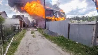 #73. Two garden houses are burning. Fire - grief