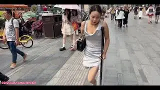 Abby: Ooe Amputee Girl Strolling the Streets in High Heels with a Cane 