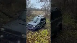 Нива по бездорожью в сыром лесу 