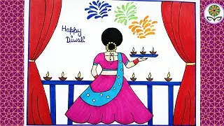 Beautiful Diwali Drawing Easy/ Diwali Festival Scenery Drawing Easy / beautiful drawing