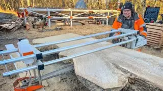 Experience the Thrill of Chainsaw Milling: Watch as Sawmill Turns Raw Logs into Stunning Slabs!