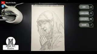 Drawing sketch the nun prayed using pen | Moe Art Studio