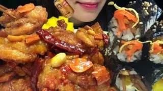 치킨 먹방 매콤한 일품 깐풍치킨 , 매콤바삭 향취고추튀김맛, 꼬마김밥, 밥알동동 비락식혜 리얼먹방사운드 Spicy Chicken ASMR MUKBANG