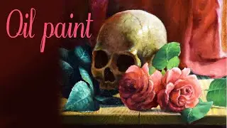 Red Panneggio And Skull Still Life In Oil Paint | oil on canvas | natura morta #art #oilpainting